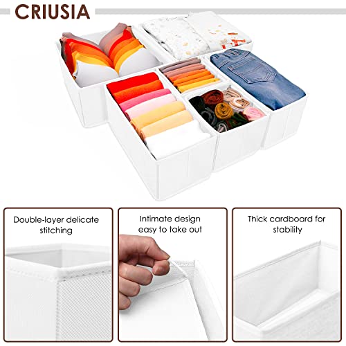 Criusia 6 Pack Clothes Drawer Organizer, Fabric Foldable Closet Dresser Drawer Organizer for Clothing, Bra Sock Underwear Drawer Organizer for Nursery Dorm Bedroom Organization (6 Bins, White) - color: White, size: 6 Pack