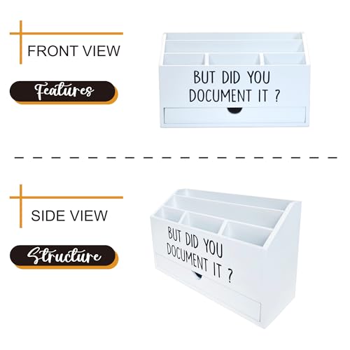 EXQUIDECA Wooden White Rustic Countertop Mail Storage Holder with Drawer and Compartments - Office Desk Accessories and Workspace Organizers - Desktop Sorter for Pen Stationery Letter Files Documents - color: White storage box