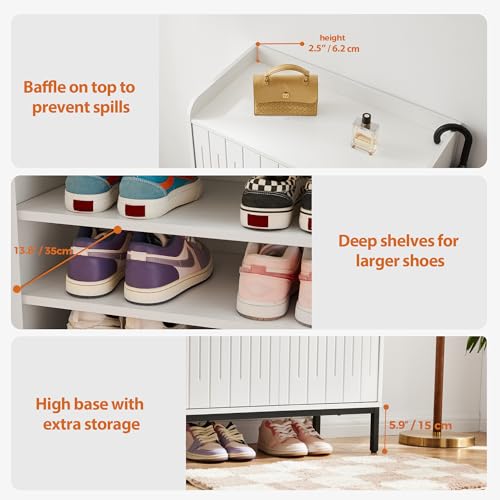 Mericonia Modern Shoe Cabinet with Metal Legs, Farmhouse Large 5-Tier Shoe Storage Cabinet with Doors, Wooden Shoe Organizer for Entryway, Hallway, Closet, Bedroom, Living Room, White | Shoe Storage Cabinet, with Doors, Shoe Organizer, for Entryway, for H