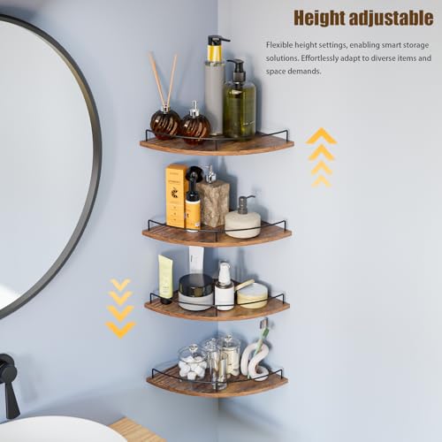 Corner Shelf Wall Mount, Floating Corner Shelves, Set of 4 Corner Wall Shelf Organizer,Rustic Wood Wall Storage Display Shelves forLiving Room Bedroom Bathroom Kitchen - color: Rustic Brown-4pack