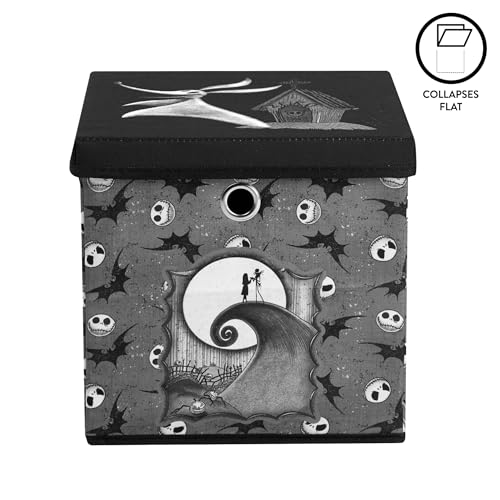 The Nightmare Before Christmas Collapsible Storage Cube with Removable Lid,10"x10"x10" Fabric Organizer Bin for Essentials - color: Nightmare Before Christmas