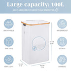 LONBET Laundry Basket with Lid, Made from Breathable Fabric | Aesthetic Clothes Hampers for Laundry with Side Handles & Sturdy Bamboo Frame (26 Gallons - Single, Light Gray) - color: Light Gray, style: 26 Gallons - Single