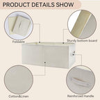 3 Pack Linen Storage Baskets with Handle,Large Foldable Closet Storage Bins for Shelves, Toys, Sheets, Clothes Organization,18"×11"×8",Beige