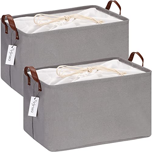 Hinwo 31L Large Storage Bins, 2-Pack Closet Organizers and Storage, Foldable Clothes Storage Baskets with Handles, Containers for Clothing, Blanket, Towels, Toys, Bedding (Gray) - color: Gray, size: 16.5" / 31L / 2-Pack