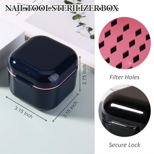 SUTOKAKA 1Pc Plastic Nail Tool Sterilizer Box Nail Drill Bits Cleaning Box Polishing Tools Soaking Tray Manicure Pedicure Storage Container Case - Black - color: Black
