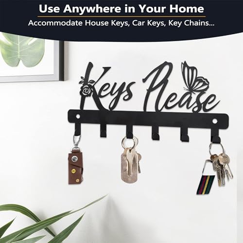 Deveosa Key Hooks Holder for Wall Decorative - Small Blakc Cute Front Door Car Garage Keyholder Entryway Sign House Hanging Key Chain Ring Hangers Stand for Wall Mount Racks - color: Key Please