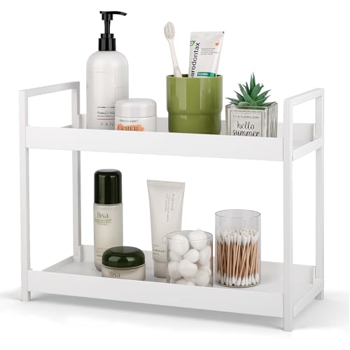 Bathroom Counter Organizer 2 Tier Vanity Storage Countertop Shelf Makeup Organizer Perfume Tray Skincare Holder for Sink, Dresser, Kitchen, Large White - color: White, size: Large