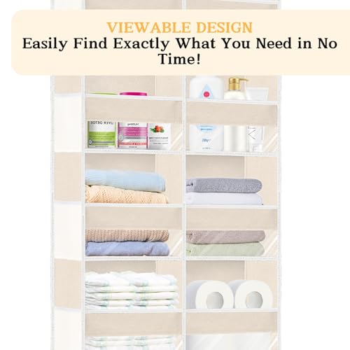 Ofiray-home Over the Door Organizer 6 Tiers, Extra Large Behind Door Storage of 12 Compartments,80 lbs Weight Capacity Hanging Storage Organizer with Clear Window Kids Toys, Shoes, Diapers,Beige - color: Cream - 6 Tiers