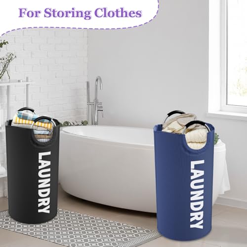 2Pcs 95L Collapsible Laundry Basket for Men, Tall Laundry Basket with Handles, Dirty Clothes Hamper in 600D Oxford Fabric, Freestanding Clothes Hampers for Bedroom, Dorm, Navy Blue + Black - color: Navy Blue + Black, size: L-95L
