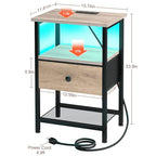 LOAKEKEL Nightstand with Charging Station, End Table with Fabric Drawer, LED Night Stand for Bedroom, Small Bed Side Table with USB Ports and Outlets, Grey, HETS01GY-1 - color: Grey, style: One-drawer