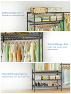 Ulif E11 Heavy-Duty Garment Rack, Metal Freestanding Clothes Rack and Closet Storage Organizer System with 8 Shelves and 4 Hanger Rods, (73.2-97.6)" W x 14.5" D x 71.2" H, Load 1034 LBS, Black - color: Black