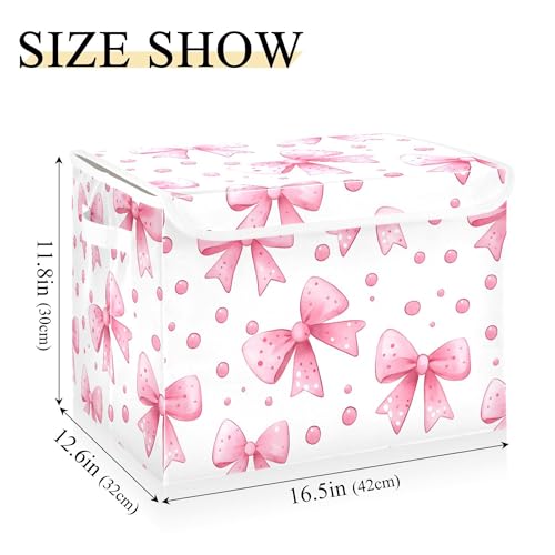 xigua Bows and Polka Dots Storage Bins with Lids and Carrying Handle,Foldable Storage Boxes Organizer Containers Baskets Cube with Cover for Home Bedroom Closet Office - color: Bows and Polka Dots