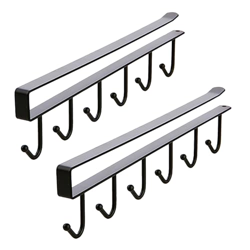 Cup Holder Under Cupboard,Kitchen Under Cabinet Utensils Hanging Hooks Rack, Drilling Free Cabinet Door Hanging Hook Rack,6 Hooks Kitchen Storage Utensil Organizer Hook Rack,2 Pack (Black) - color: Black 2pcs