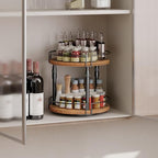 HOOBRO Lazy Susan Organizer Spice Rack, 2-Tier Height Adjustable Rotating Spice Organizer, for Kitchen Countertop and Cabinet, Rustic Brown BF05TL01 - color: Rustic Brown + Black