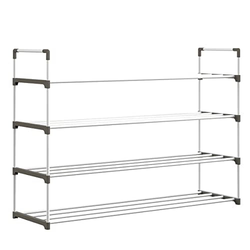 Home-Complete Shoe Rack – 4-Tier Shoe Organizer for Closet, Bathroom, Entryway – Shelf Holds 20 Pairs of Sneakers, Heels, and Boots (White) - color: White, size: 4-Tier