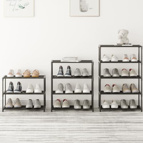 Small Metal Shoe Rack,Stackble Shoe Stand Storage Organizer for Entryway, Hallway and Closet (4-Tier,Black) - size: 4-Tier-Black-1R