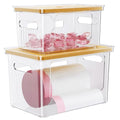 Delamu Acrylic Trash Bag Holder, 2 Pack (XL+S) Stackable Garbage Bag Dispenser, Clear Organizer Bins for Under Sink Organization, Pantry Storage, Cabinet, Kitchen, Laundry, Bathroom - size: XL+S-2 Pack