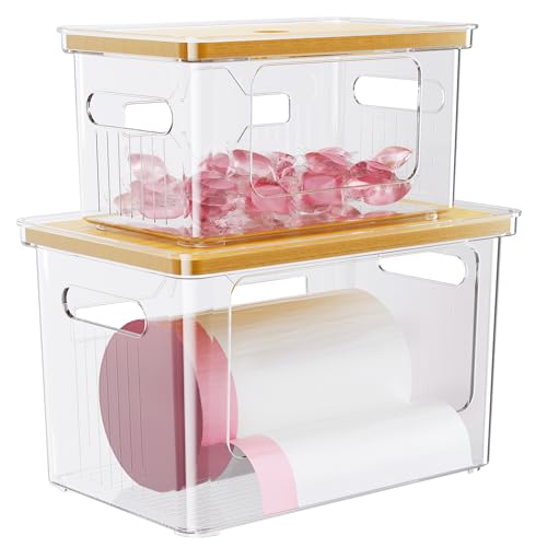 Delamu Acrylic Trash Bag Holder, 2 Pack (XL+S) Stackable Garbage Bag Dispenser, Clear Organizer Bins for Under Sink Organization, Pantry Storage, Cabinet, Kitchen, Laundry, Bathroom - size: XL+S-2 Pack