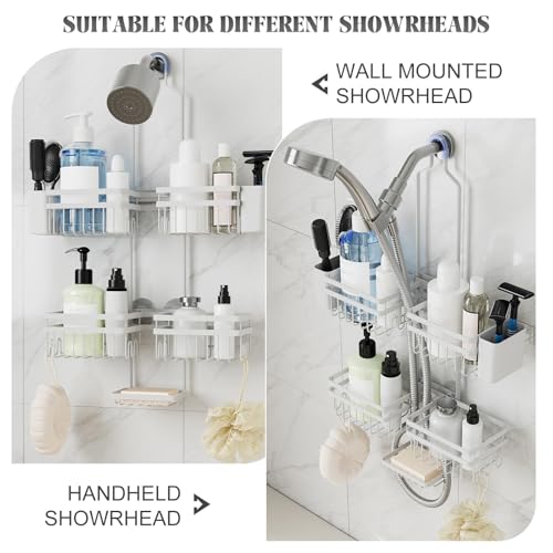 Shower Caddy Hanging for Bathroom Organizers and Storage - 3-Tier Adjustable Anti-Swing Shower Organizer Hanging with Heavy-Duty Suction Cups, Damage-Free Rustproof (White) - color: WHITE, size: width