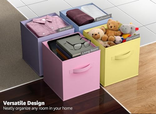 Sorbus Fabric Storage Cubes - 6 Foldable Storage Bins for Organizing Pantry, Cubbies, Toy Box - Clothes Storage & Closet Organizer - 13 Inch Collapsible Cube Baskets for Shelves with Handle - color: Pastel Multi-Color, size: 13 Inch