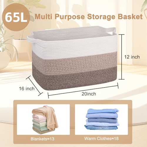 OIAHOMY Large Blanket Basket, 65L Cotton Rope Woven Laundry Basket, Toy Bin for Baby Room, Container for Blanket Storage in Living Room, 20''×16''×12'', Gradient Brown - color: Gradient Brown, size: 65L