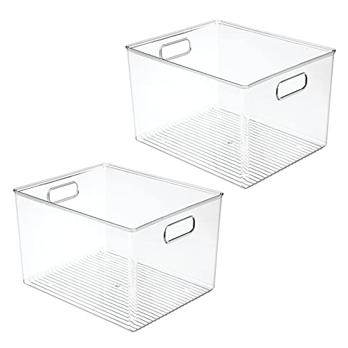 mDesign Large Plastic Storage Organizer Container Bin, Closet Organization for Hallway, Bedroom, Linen, Coat, and Entryway - Holds Clothing, Blankets, and Accessories, Ligne Collection, 2 Pack, Clear - size: 12 x 10 x 8 (Pack of 2)