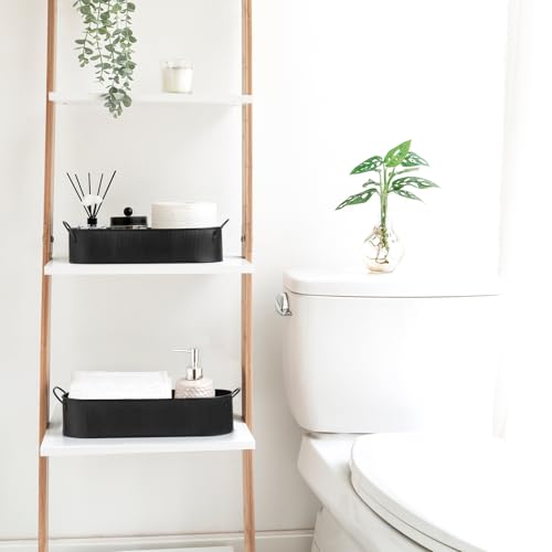 Mkono Metal Storage Basket for Toilet Tank Top Bathroom Decor, Galvanized Tray with Handle for Shelves, Farmhouse Toilet Paper Holder Organizing Bin Box for Countertop Living Room, Set of 2, Black - color: Black