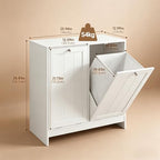 Haotian Tilt Out Trash Can Cabinet, Hidden Trash Can Cabinet with 2 Removable Bags, Double Laundry Hamper Cabinet, Narrow Storage Organizer for Kitchen, Bathroom, and Bedroom White DJ BZR001