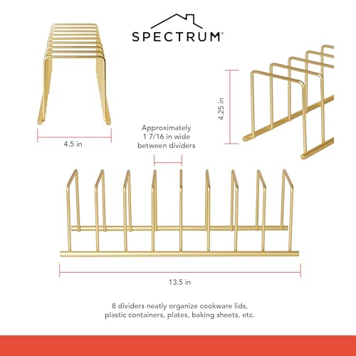 Spectrum Euro Cutting Board Holder Stand for Countertop or Inside Kitchen Cabinet Organization Gold, 8 Slot Cutting Board Drying Rack or Cabinet Plate Bakeware Storage Organizer (Pack of 6) - color: Gold, size: 1 Count (Pack of 6)