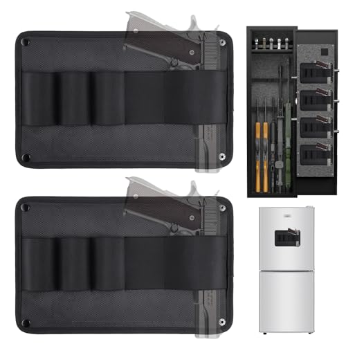 Gun Safe Door Organizer with Strong Adhesive Hook &Loop and Magnet Tape Two Way Mount, Elastic Gun Safe Pistol &Mag Holder for Most Pistols, for Indoor Storage - size: 2 Pack, style: 2 Pouch 1 Elastic Holster
