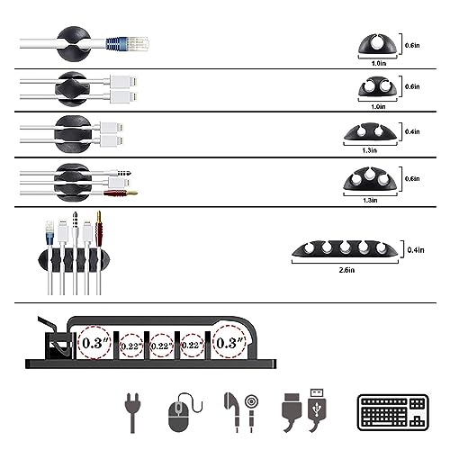 ELII 300PCS Cable Management Kit,4 Cable Sleeve 35 Cable Clips with 11Cord Holders,20 Roll Cable Organizer Straps and 200 Fastening Cable Ties,20 Cable Zip Tie Mounts for Computer TV Under Desk - color: Black