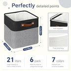 FinishingBo Cube Storage Baskets 6 Pack, 11x11 inch Cube Storage Bins with Leather Handles for Shelf Closet (Black/ Gray) - color: Black/ Gray