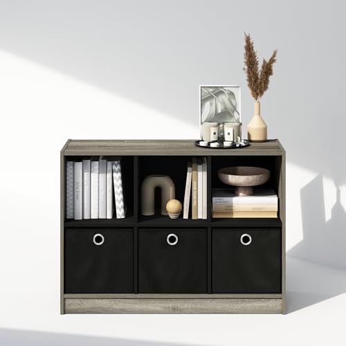 Furinno Cubic Closet Organizers and Storage, 6-Cube Closet Organizer with Bins, Open Shelf Storage, for Wardrobe, Bedroom, Living Room, French Oak/Black - color: French Oak/Black