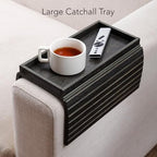 DETOR Sofa Arm Tray with Spacious 12.4" x 5.4" Storage Box, Ebony Bamboo Finish, Enhanced Non-Slip Felt Bottom, Sturdy Bamboo Slats, Fits Armrests 6" and Wider - color: Ebony