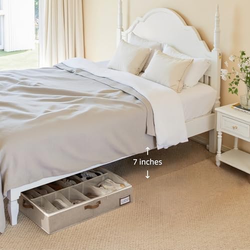 StorageWorks Under Bed Shoe Storage for Closet, 2-Pack Ultra-thick Fabric Shoe Organizer, Collapsible Shoes Containers with Bottom Support, Fits up to 24 Pairs, Taupe - color: Taupe, style: Fixed Divider