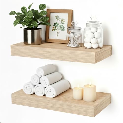 Floating Shelves for Wall, Bathroom Shelves Over Toilet, Wall Shelves & Book Shelf for Room, Hanging Shelf, Modern Wooden Wall-Mounted Small Floating Shelves, 12x7x1.5 in (Oak, Set of 2) - color: Oak, size: 12"(set of 2)