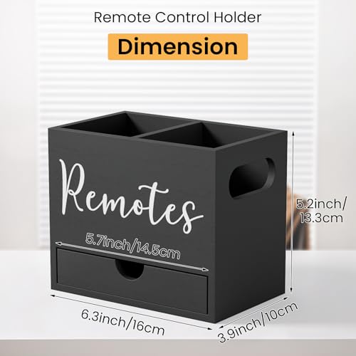 Remote Control Holder, TV Remote Holder with Drawer, Wood Remote Control Organizer for Table, Media Storage Box for Nightstand, Living Room (Black,2 Slots) - color: Black - 2 slot