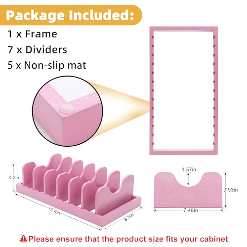 MinBoo Bamboo Pot Lid Organizer Pot Lid Holder, Pot and Pan Organizer Drawer Organizer for Pot Lids, Pans, Dinner Plates, Reusable Containers in Cabinet Storage,Pink - color: Pink