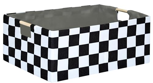 Checkered Storage Basket Room Decor Gifts Basket Foldable Nursey Box Kids Hamper Storage Cube for Women Closet Organizer Boys Car Toys Bins with Handles - color: Checkered