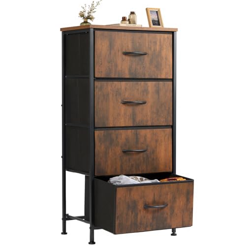 Sweetcrispy 4 Drawer Dresser, Fabric Storage Tower Organizer with Sturdy Steel Frame and Wood Top, Easy Pull Handles, for Bedroom, Closet, Entryway, Hallway, Brown - color: Brown, size: 17.7"D x 11.8"W x 37"H (4 Drawers)