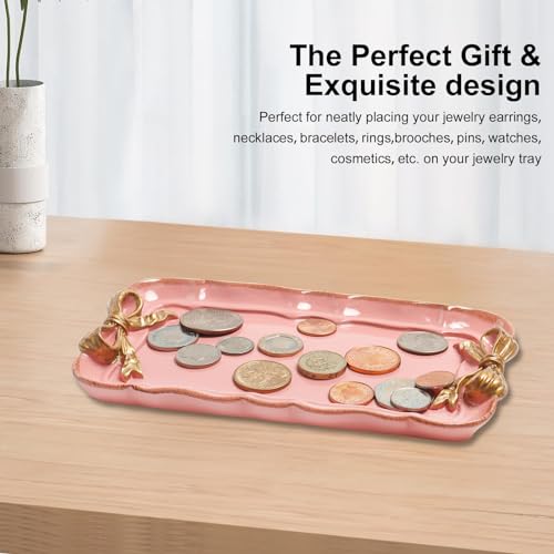 Vintage Decorative Tray Jewelry Tray Towel Tray Storage Tray Rings Necklace Bracelets Earrings Trays Cosmetics Jewelry Organizer Retro Design Bow Decor Resin Plate Coquette Room Decor (Pink) - color: Pink