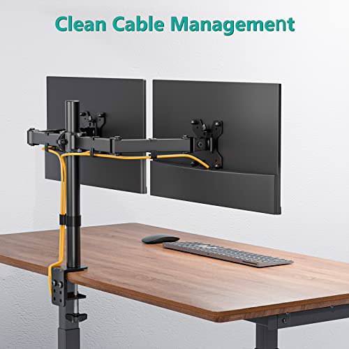 WALI Dual Monitor Stand for Desk, Dual Monitor Mounts for 2 Monitors up to 27 inch, 2 Monitor Desk Mount Holds up to 22 lbs, Height Adjustable Swivel Tilt Rotation, 75x75/100x100mm (M002), Black - size: Dual, style: C-Clamp