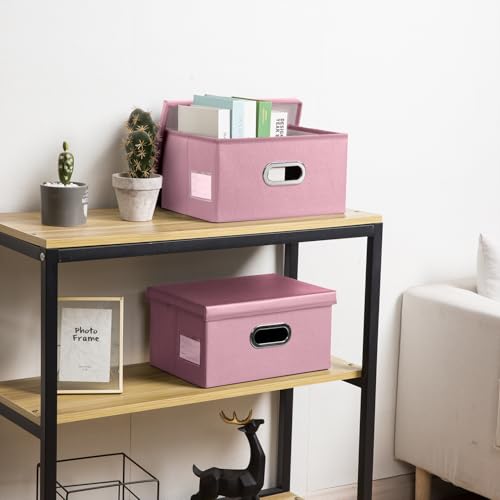 PRANDOM Collapsible Storage Box with Lid [3-Pack] Leather Fabric Foldable Storage Bin Organizer Container Basket Cube with Cover for Home Bedroom Closet Office Nursery Pink(13.6x9.6x6.9) - color: Pink, size: Small(3-Pack)
