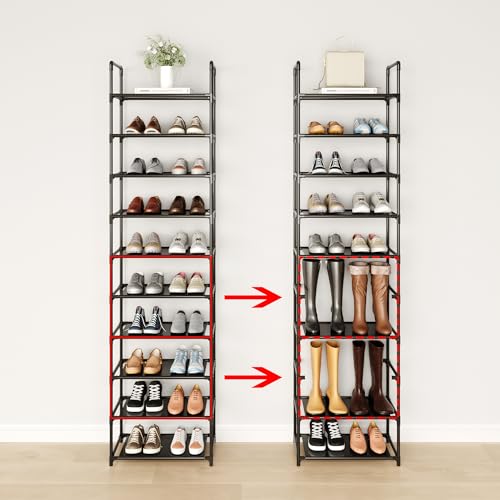 10-Tier Tall Shoe Rack for Closet, Entryway, Adjustable Sturdy Durable Shoe Shelf,Narrow Shoe Stand Organizer (18" W×10" D×72.8" H,White) - size: 10-Tier-White(18" W×10" D×72.8" H)