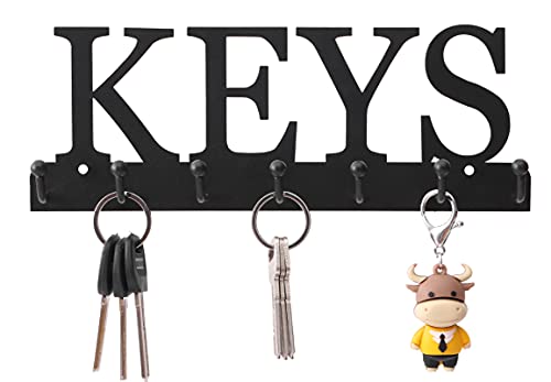 Lixgifts Key Holder Wall Mounted Key Hooks for Wall Decorative with 7 Hooks Black Metal Key Organizer Rack Hanger for Entryway, Front Door, Hallway, Office 10X3.7 inches