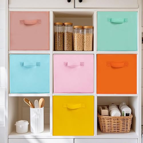 11x11 Storage Bins, Set of 3 Storage Cubes, Collapsible Cube Storage Box, Fabric Closet Organizers with Handles for Home, Office, Closet Shelf Cabinet, Bookcase, Multi-Color - color: Multi-Color, size: 3 Pack
