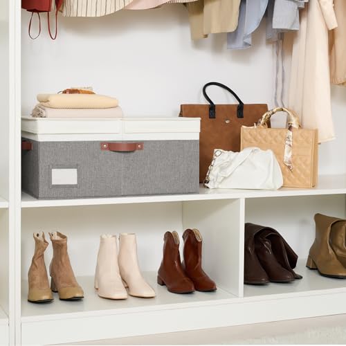 GRANNY SAYS Decorative Storage Boxes with Lids, Collapsible Large Closet Storage Bins with Label, Fabric Storage Bins for Clothes, White&Gray - color: Dark Gray&Ivory, size: Extra Large - 1 Pack