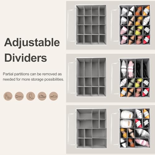 TOPIA HOME Shoe Organizer for Closet, Foldable Shoe Box with Adjustable Dividers and Clear Cover, Space Saving Shoe Storage Organizer Cabinet with Reinforced Handles, Fits 16 Pairs TP09WG - color: White&Gray, size: Large(20.87''L x 16.54''W x 13.5''H)