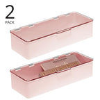 mDesign Long Plastic Cosmetic Storage Organizer Box Containers with Hinged Lid for Bedroom, Bathroom Vanity Shelf or Cabinet, Holds Masks, Palettes, Lotion, or Nail Polish, 2 Pack - Light Pink/Clear