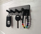 Key Holder for Wall - Adhesive Key Hooks with 4 Hooks, Heavy Duty Stainless Steel, Black, No Screw Holes